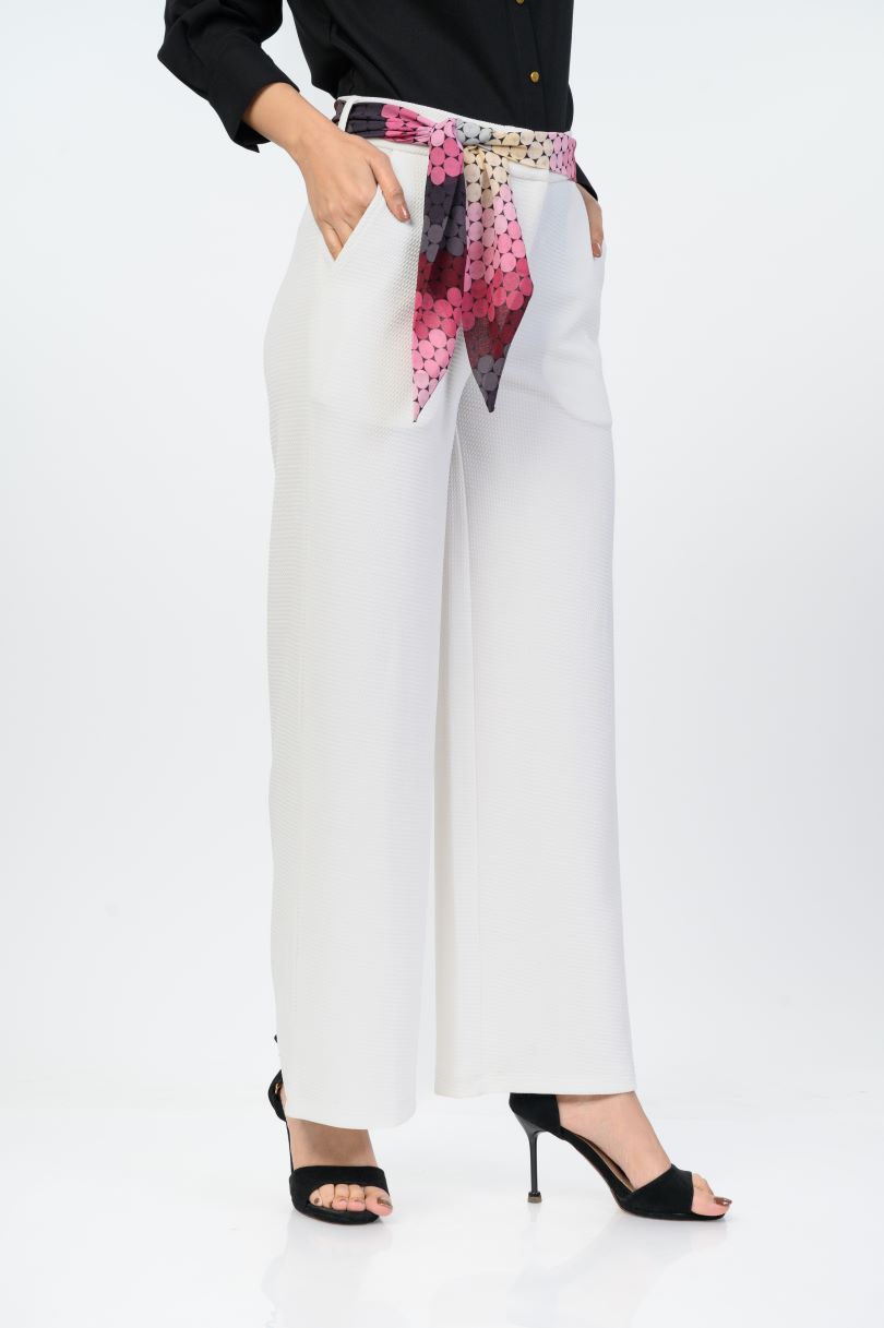 Ladies Structured Pant with Printed Belt - Altruism Fashion LLP