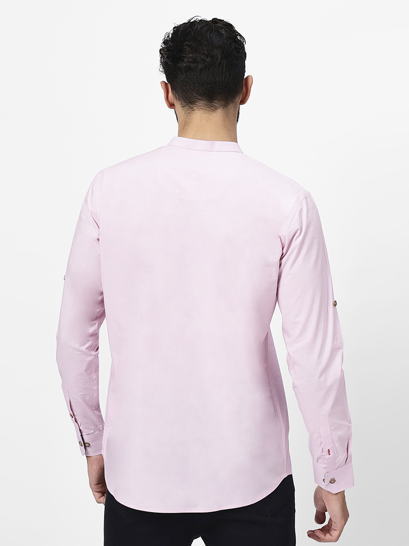 Men's Pink Roll-Up Sleeve Cotton shurta - Full Length , Roll-Up Sleeves ...